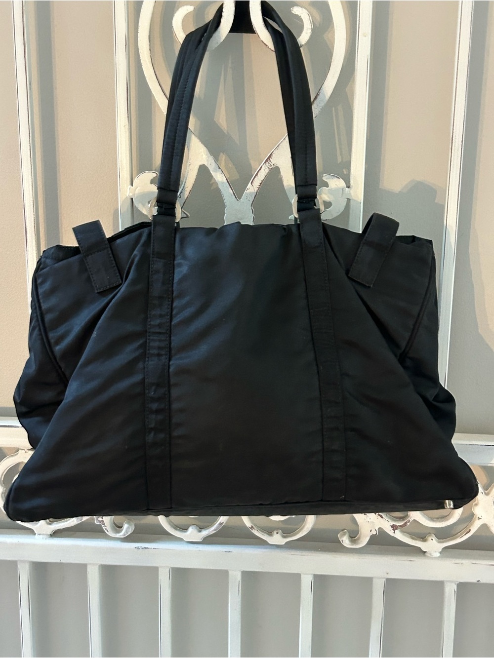 Vintage Prada Tessuto Nylon Belt Tote Bag Black Silver Hardware Italy w/ COA - Picture 8 of 16